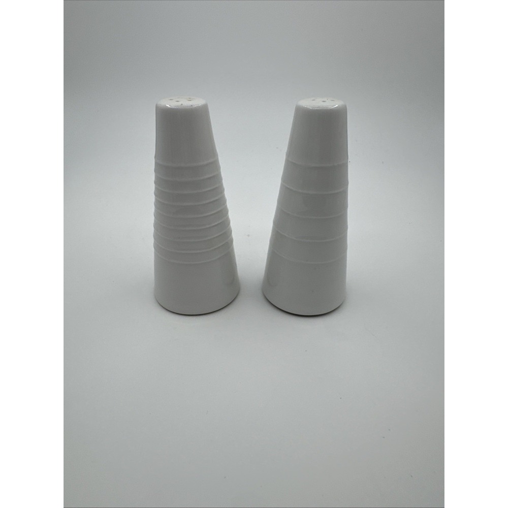 Vintage White Cone Shaped Ceramic Salt & Pepper Shakers MCM Retro Design